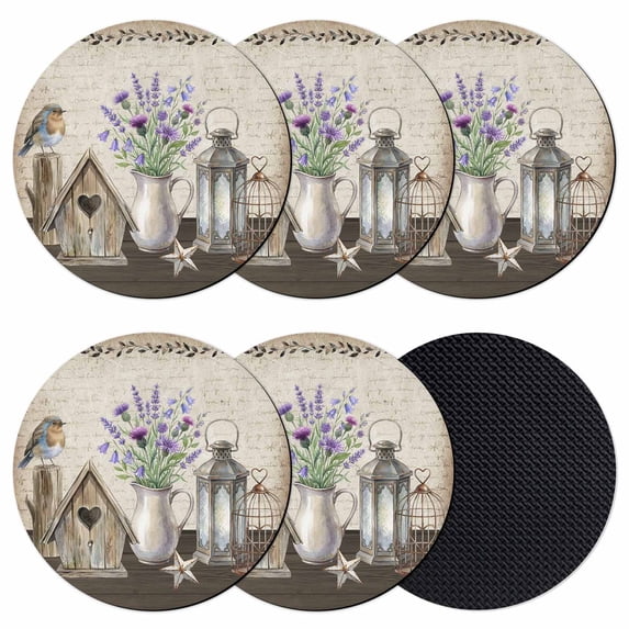 Vintage Flowers Coasters Set of 6, Absorbent Coasters for Drinks, Birds Retro Art Elegant Farmhouse Coaster for Desk Coffee Table Protection, Home Decor House Warming Gifts 4"