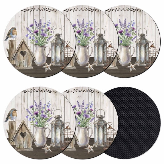 Vintage Flowers Coasters Set of 6, Absorbent Coasters for Drinks, Wooden Birds Retro Art Farmhouse Coaster for Desk Coffee Table Protection, Home Decor House Warming Gifts 4"