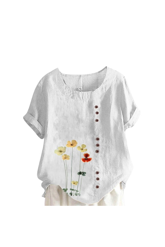 Vintage Flowers Crew Neck Shirt for Women Boho Floral Wildflowers Graphic Tee Casual Cottagecore Summer T Shirt Black