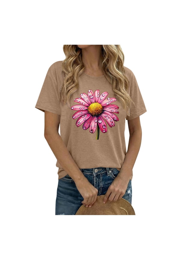 Vintage Flowers Crew Neck Shirt for Women Boho Floral Wildflowers Graphic Tee Casual Cottagecore Summer T Shirt
