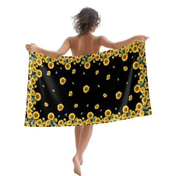 Vintage Flowers Floral Print Beach Towels Blanket Soft&Absorbent Quick Dry Microfiber Black Pool Towels for Swimming ,Yoga, Sports, Gym, Camping,Large 30X60in,