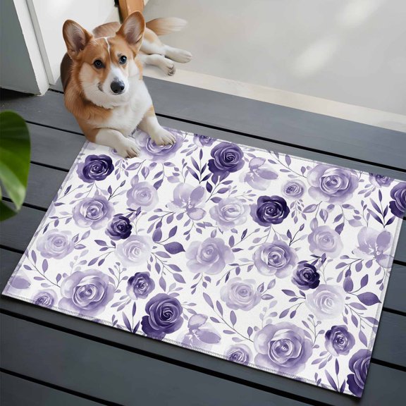 Vintage Flowers Front Door Rugs 2x3 ft Light Purple Flowers Leaf Decoration Small Rug for Entryway Non Slip Washable Bathroom Door Mat Absorbent Floor Mat for Indoor Entrance