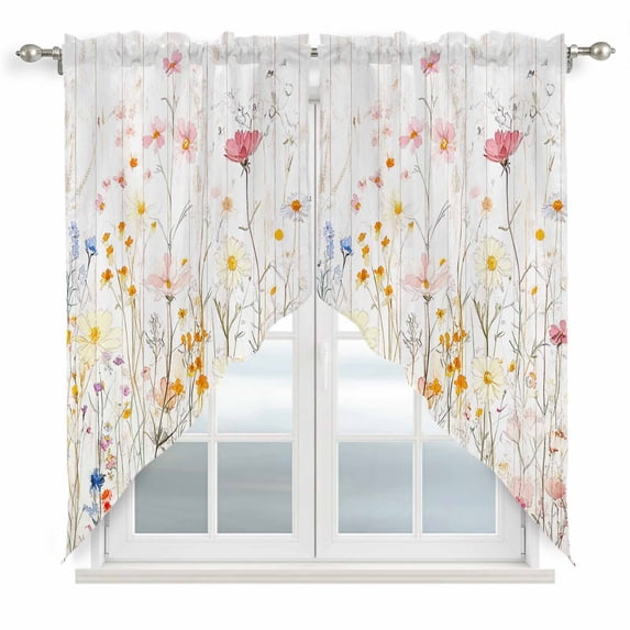Vintage Flowers Kitchen Window Curtains, Swag Curtains Valance for Bedroom Living Room Bathroom, Pink Blue Colorful Botanical Rod Pocket Window Treatment Curtain Block Drapes 2 Panels 28"x36"
