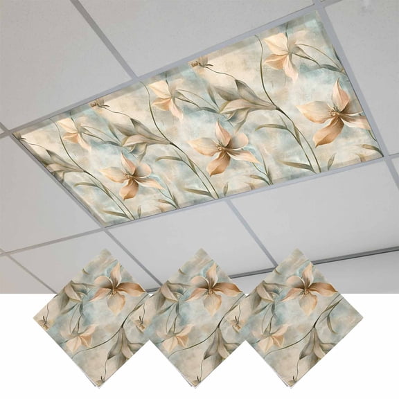 Vintage Flowers Magnetic Fluorescent Light Covers for Ceiling Lights 2x4Ft, Spring Blooms Botanical Floral Herbs Office Classroom Kitchen Drop Ceiling Light Covers Lighting Filters Shade Panel 3Packs