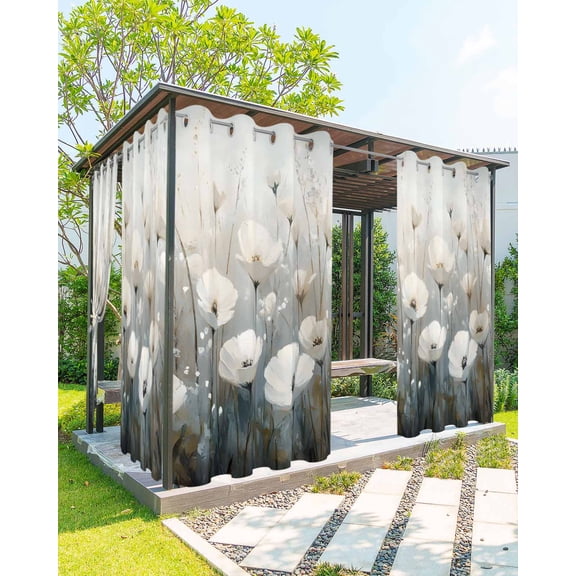 Vintage Flowers Outdoor Curtains for Patio, Rustic White Oil Painting Floral Leaf Plant Waterproof Weatherproof Outside Privacy Curtains Outdoor Drapes for Porch Pergola Gazebo 54x108 Inch, 1 Panel