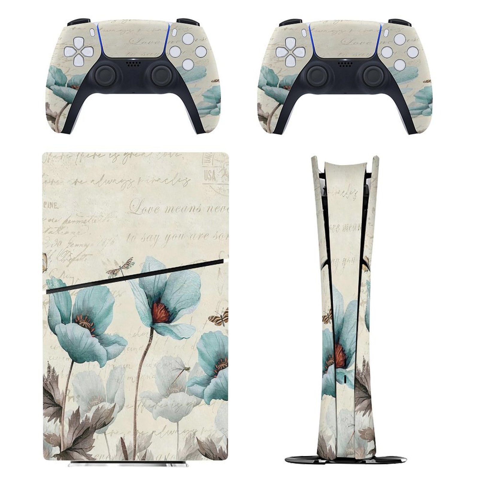 Vintage Flowers PS5/PS5 Pro/PS5 Slim Digital Disc Skin Sticker For Console And Controller Skins ...