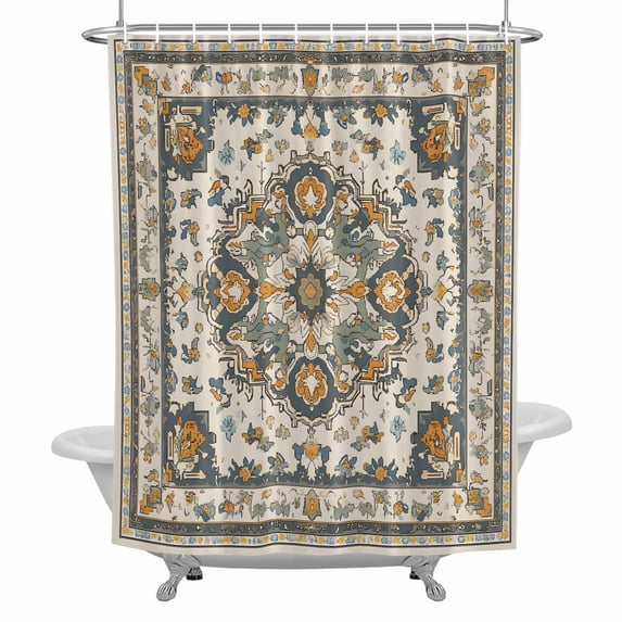Vintage Flowers Pattern Shower Curtain for Bathroom, Flowers Traditional Bohemian Waterproof Cloth Fabric Bathroom Accessories Set with 12 Rust Proof Plastic Hooks, 66"x72"