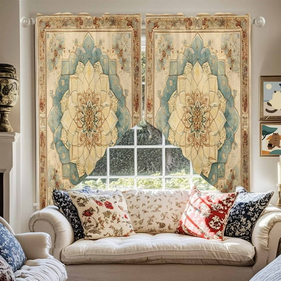 Vintage Flowers Pattern Swag Curtain Valance for Windows, Blue Classical Bohemian Retro Window Treatments Short Swag Topper for Kitchen Windows Bathroom Bedroom, 36"x45"