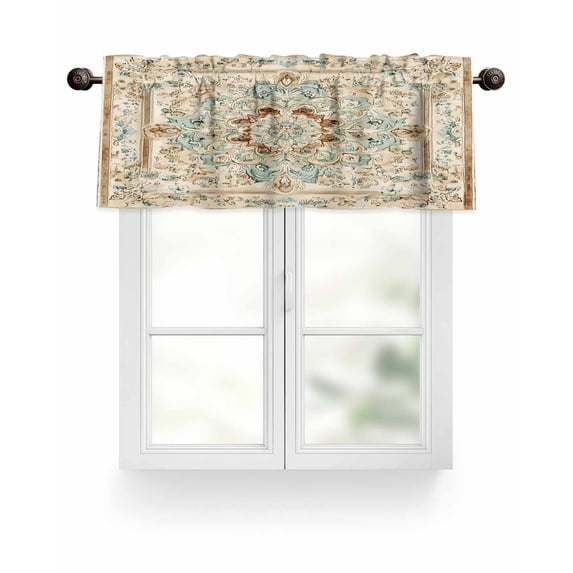Vintage Flowers Pattern Valances for Windows Ethnic Classical Bohemian Style Valance Rod Pocket Light Filtering Short Window Treatments Curtains for Kitchen Bathroom Living Room Bedroom, 60 x 18 Inch