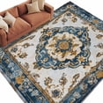 thumbnail image 1 of Vintage Flowers Pattern Washable Area Rug 5 x 7 ft Yellow Blue Traditional Bohemian , Soft Non Slip Rugs Stain Repellent Indoor Felt Carpet for Living Dining Room Bedroom Home Office, 1 of 9