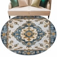 thumbnail image 1 of Vintage Flowers Pattern Washable Round Area Rug 5 ft, Yellow Blue Traditional Bohemian , Soft Non Slip Rugs Stain Repellent Indoor Felt Carpet for Living Dining Room Bedroom Home Office, 1 of 9