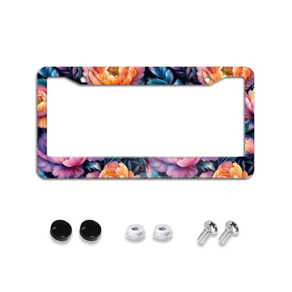 Vintage Flowers with Peacock Feathers License Plate Frames for Women Men Car Plate Holder Cover Metal Tag Aluminum Car Accessories Front Rear Plate Decor