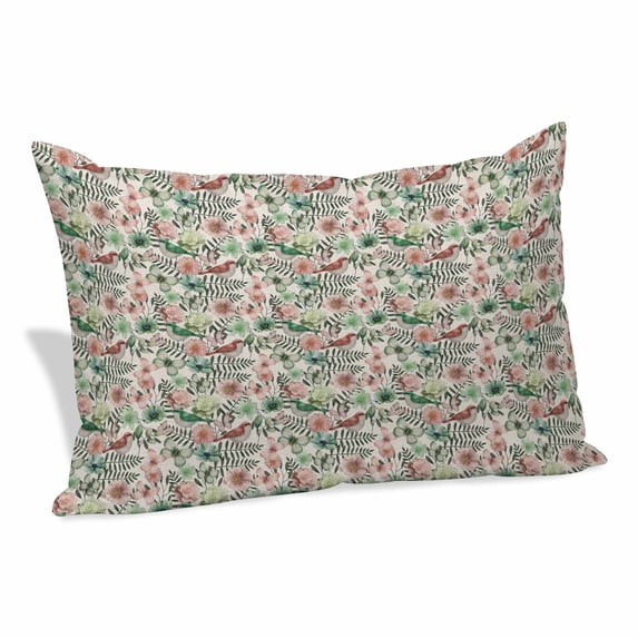 Vintage Flowers Pillow Covers, Linen Long Throw Pillow Case, Spring Pink Green Floral Country Leaves Birds Holiday Pillow Protector Decorative Cushion Cover for Living Room/Bedroom 12" x 20"