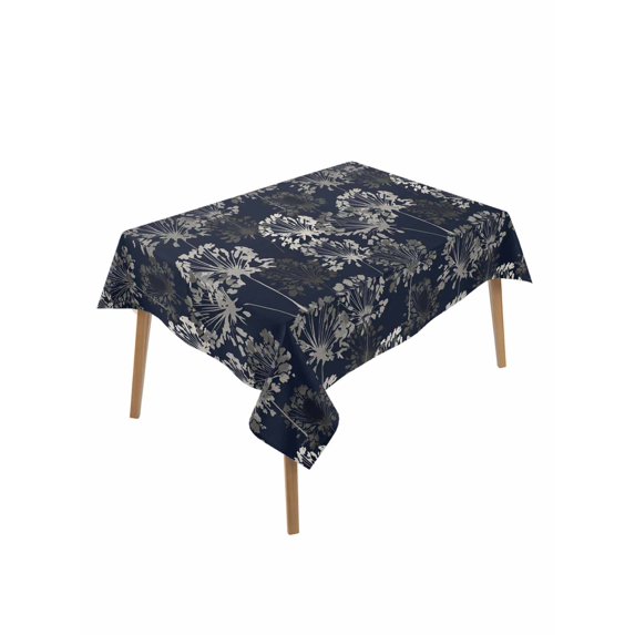 Vintage Flowers Rectangle Tablecloth, Dark Blue Dandelion Plants Pastoral Botanical Waterproof & StainResistant Tablecloth, Washable Oil-proof Table Cover for Dining/Party/Wedding/Buffet 52x70 In