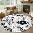 thumbnail image 1 of Vintage Flowers Round Rug 5ft Washable Circle Kitchen Rugs Non Slip Black White Farmhouse Floral Plants Large Area Rug Indoor Floor Carpet for Bedroom Living Room Home Office Dining Room Nursery, 1 of 8