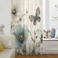 thumbnail image 1 of Vintage Flowers Semi Sheer Curtains Drapes for Living Room, Bedroom, French Doors Window 63 Inches Long, Spring Floral Teal Tulip Butterfly Rod Pocket Chiffon Curtain Drapery Voile Draperies Panel, 1 of 6