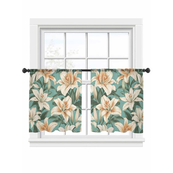 Vintage Flowers Sheer Curtains 2 Panels Set Watercolor Lily Floral Farm Sheer Window Curtains Light Filtering Rod Pocket Voile Drapes for Bedroom Living Room 52"x45"