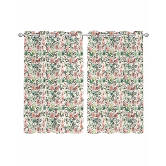 Vintage Flowers Sheer Curtains 39 Inch Length 2 Panels Set for Living Room/Bedroom, Spring Pink Green Floral Country Leaves Birds Kitchen Curtains Grommet Curtains Window Treatments 27.5"x39"x2