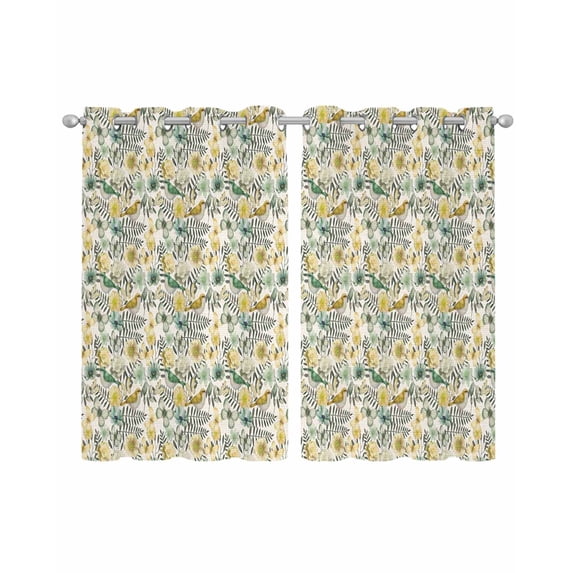 Vintage Flowers Sheer Curtains 54 Inch Length 2 Panels Set for Living Room/Bedroom, Spring Yellow Green Floral Country Leaves Birds Kitchen Curtains Grommet Curtains Window Treatments 42"x54"x2