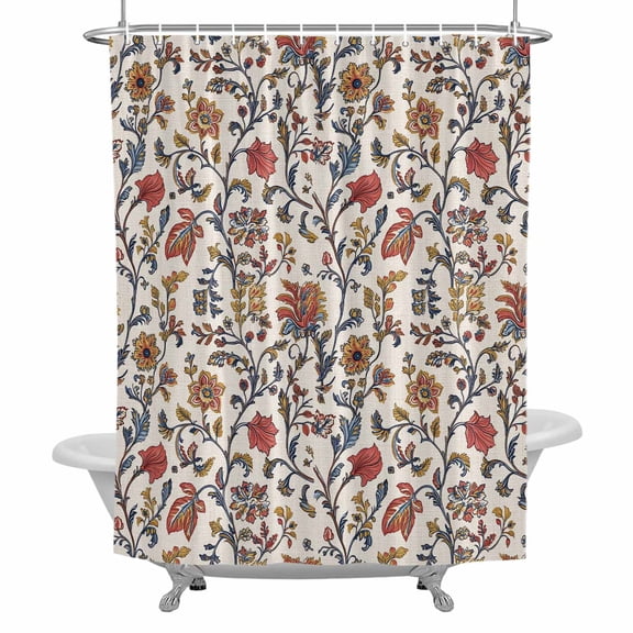 Vintage Flowers Shower Curtain for Bathroom, Farmhouse Indian Floral Waterproof Cloth Fabric Bathroom Accessories Set with 12 Rust Proof Plastic Hooks, 72"x72"