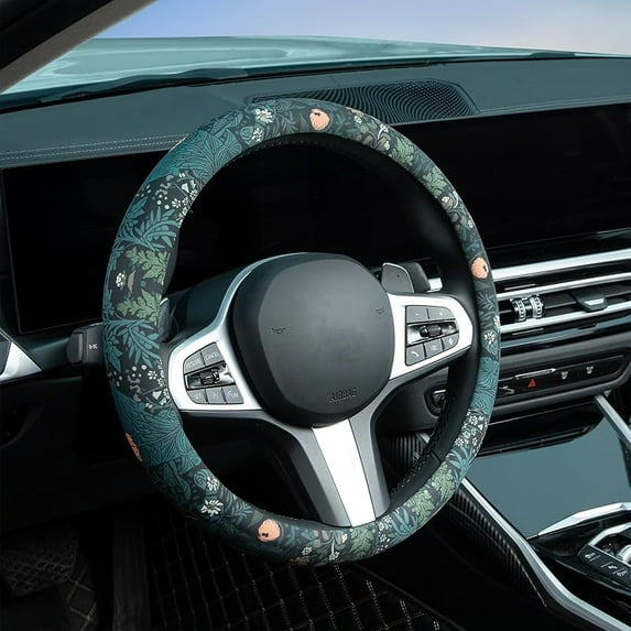 Vintage Flowers Steering Wheel Cover Auto Steering Wheel Protector, Anti-Slip, Breathable, Absorbing Sweat, Universal Car Accessories 14.5–15 inch,Fit for Most Car, Trucks, SUV