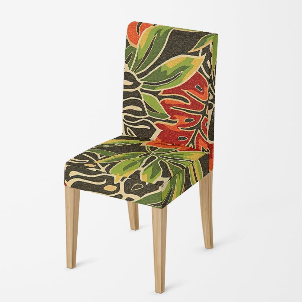 Vintage Flowers Stretch Chair Covers for Dining Room Set of 6,Green