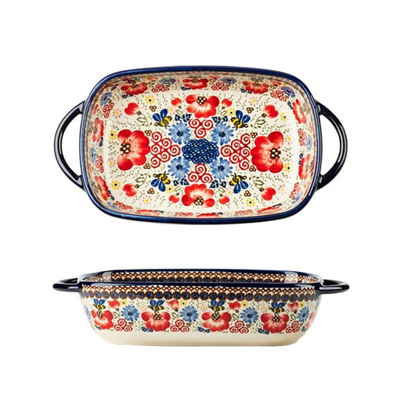 Vintage Flowers Style Ceramic Bakeware Casserole Dish Baking Pan Lasagna Pans