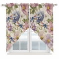 thumbnail image 1 of Vintage Flowers Swag Curtains for Kitchen/Bedroom/Living Room, Spring Watercolor Floral Dragonflies Beige Scalloped Curtains 63 Inch Long, Window Swag Topper Curtains Valances 2 Panels Set 36"x63", 1 of 8