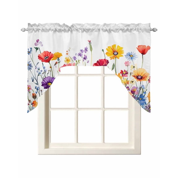 Vintage Flowers Swag Valances for Windows 56 x 36 Colorful Floral Vintage Plant Rod Pocket Light Filtering Window Topper for Kitchen Bathroom Bedroom Living Room
