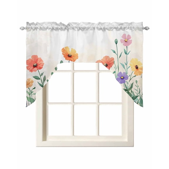 Vintage Flowers Swag Valances for Windows 56 x 36 Colorful Watercolor Plant Gradient Texture Rod Pocket Light Filtering Window Topper for Kitchen Bathroom Bedroom Living Room