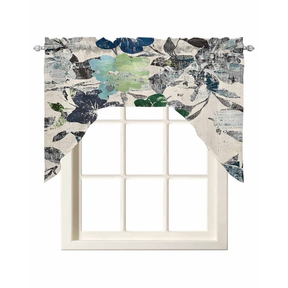 Vintage Flowers Swag Valances for Windows, Small Curtains Drapes, Abstract Botanical Leaves Kitchen Window Curtains Over Sink Rod Pocket Window Treatment Valance for Bedroom/Bathroom 56"x36"