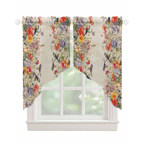 Vintage Flowers Swag Valances for Windows, Spring Floral Botanical Rustic Pastoral Rod Pocket Sheer Valances for Small Windows, Swag Toppers Light Filtering for Kitchen Living Room 2 Panels 28''x36''