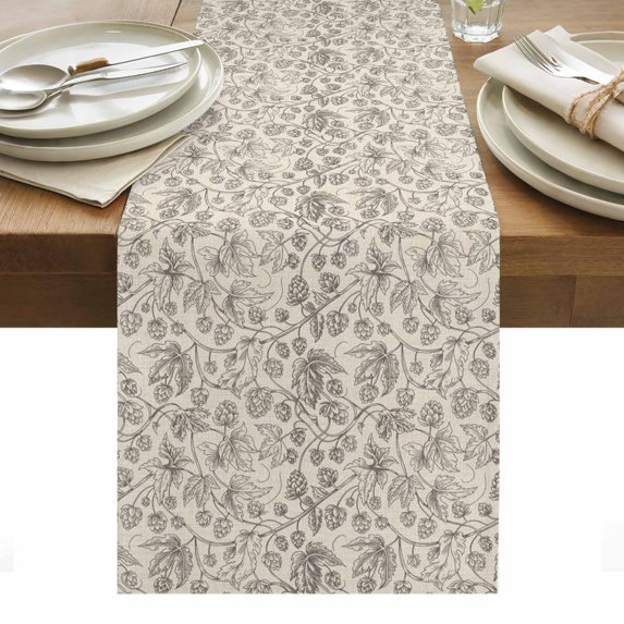 Vintage Flowers Table Runner - 70 Inch Long, Kitchen Dining Table Runner Dresser Scarves, Branch Plants Beige Botanical Rustic Farmhouse Decor for Coffee Tables Wedding Party Banquet