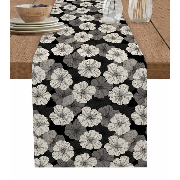 Vintage Flowers Table Runner Cotton Linen 90 Inch Holiday Dresser Scarves, Black Farmhouse Pastoral Chic Floral Tablerunner for Kitchen Coffee Dining Bedroom Living Room Dinner Scarf Décor 13''x90''
