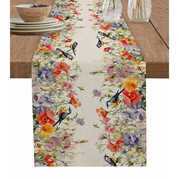 Vintage Flowers Table Runner Spring Floral Botanical Rustic Pastoral Tablerunners 14 x 72 Inch, Table Decorations Tabletop Scarf for Summer Gathering Holiday Farmhouse Kitchen Dining Decor