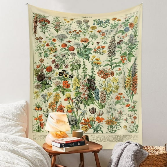 Vintage Flowers Tapestry Long Vertical Wall Hanging Reference Illustrative Botanical Tapestries for Bedroom Aesthetic Floral Tapistry Botanical Plants Tapestry Wall Hanging Cute Bedroom Decor