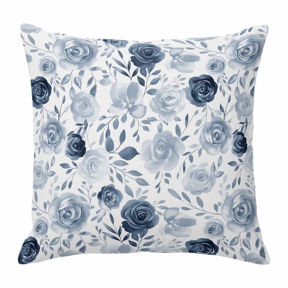 Vintage Flowers Throw Pillow Cover Light Blue Flowers Leaf Decoration Cotton Linen Cushion Cover Throw Pillow Case with Invisible Zipper for Couch Sofa Bed Chair Car 26x26 Inch