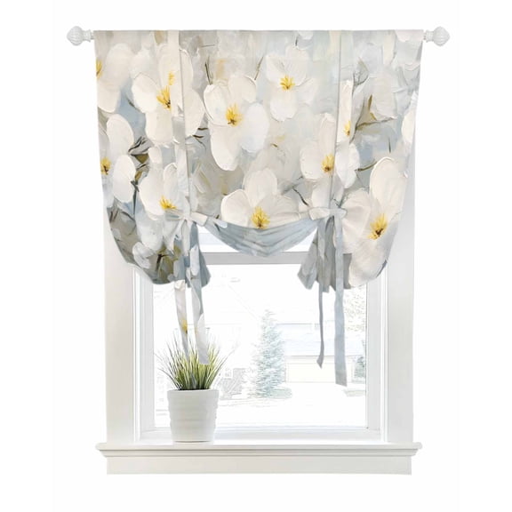 Vintage Flowers Tie Up Curtains for Window, Thermal Insulated Balloon Shade Adjustable Rod Pocket Curtains Valance Panels for Kitchen Bathroom Cafe 42 x 45 Watercolor Floral Modern Watercolor Print