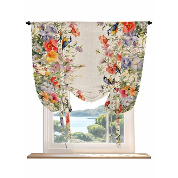 Vintage Flowers Tie Up Curtains for Windows 63 Inch Length Balloon Curtains Kitchen Adjustable Balloon Window Shade Spring Floral Botanical Rustic Pastoral Tie Up Bathroom Curtain Window 46"x63"