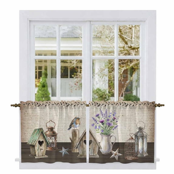 Vintage Flowers Tier Curtains 24 Inch Length, Birds Retro Art Elegant Farmhouse Cafe Short Curtains for Bathroom Over Sink, Small Kitchen Curtain Light Filtering Tiered Drapes 2 Panels 27.5"Wx24"L