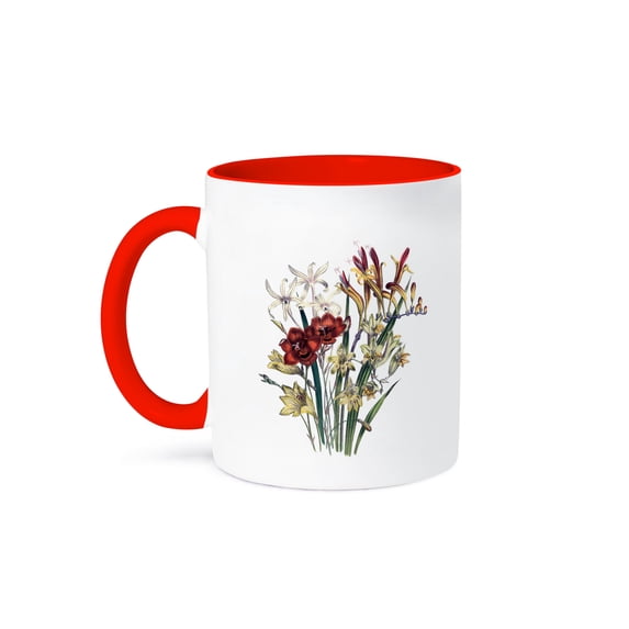 Vintage Flowers Tritonia In Cream And Rust Colors, 11oz Two-Tone Red Mug