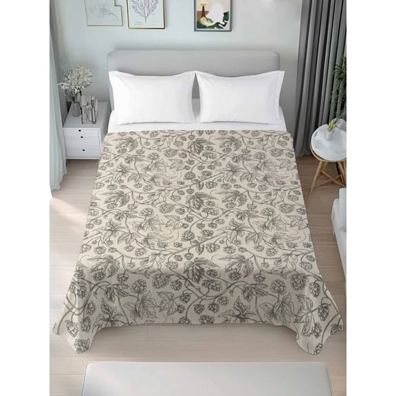 Vintage Flowers Twim Size Flat Sheet, Wrinkleproof & Fadeproof Cooling Flat Bed Sheet Only, Branch Plants Beige Botanical Rustic Breathable Soft Bedding Top Sheets 66 x 96 Inches