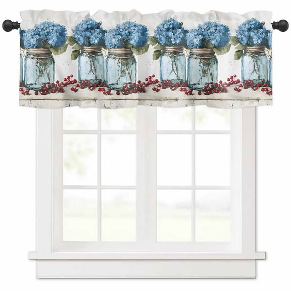 Vintage Flowers Valances for Windows Farmhouse Kitchen Curtains Valances Rod Pocket Valance Curtains for Kitchen Windows Bottle Hydrangeas Floral Fruit Plant Window Valances for Bathroom 54"x18"