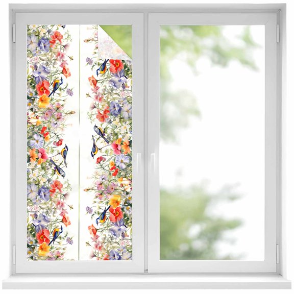 Vintage Flowers Window Privacy Film, Spring Floral Botanical Pastoral Static Cling UV Sun Blocking Heat Control Window Tint Day and Night, Non-Adhesive One Way Windows Privacy Cover 19.6''x39.3''