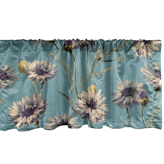 Vintage Flowers Window Valance, Watercolor Hand Drawn Inspired Cornflowers Meadow of Nature, Curtain Valance for Kitchen Bedroom with Rod Pocket, 54" X 18", Cadet Blue Plum and Camel, by Ambesonne
