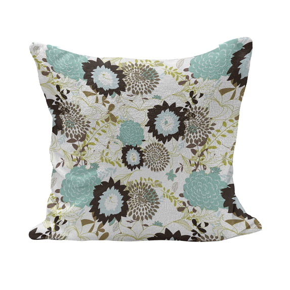 Vintage Fluffy Throw Pillow Cushion Cover, Abstract Pattern of Old Fashioned Exotic Flowers Retro Revival Blossoms, Decorative Square Accent Pillow Case, 24" x 24", Seafoam Brown Green, by Ambesonne