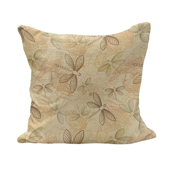 Vintage Fluffy Throw Pillow Cushion Cover, Birds and Dragonflies with Modern Doodle Style Animal Inspired Design, Decorative Square Accent Pillow Case, 28" x 28", Pale Yellow and Orange, by Ambesonne
