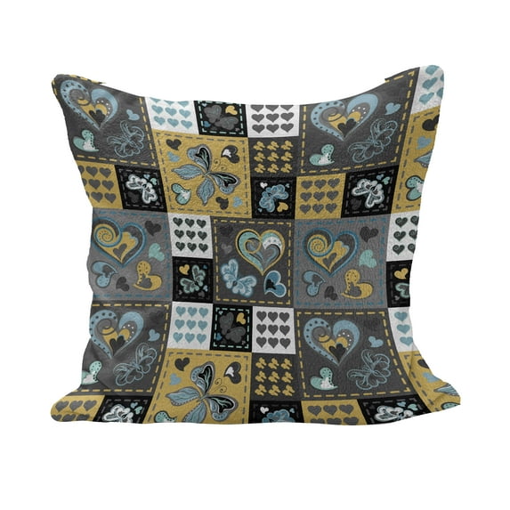 Vintage Fluffy Throw Pillow Cushion Cover, Dark Textured Ornament Heart and Butterfly Motif in Mix Retro Design, Rectangle Accent Pillow Case, 36" x 16", Multicolor, by Ambesonne