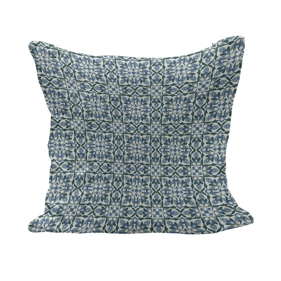 Vintage Fluffy Throw Pillow Cushion Cover, Floral Motifs Hand Tile Antique European Pattern, Decorative Square Accent Pillow Case, 20" x 20", Reseda Green Grey Blue, by Ambesonne