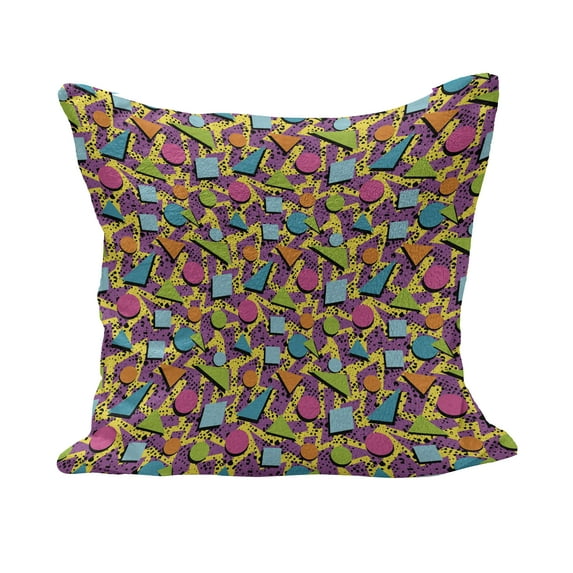 Vintage Fluffy Throw Pillow Cushion Cover, Funky Geometric 80s Memphis Fashion Style Colorful Pop Art Inspired Pattern, Rectangle Accent Pillow Case, 36" x 16", Multicolor, by Ambesonne